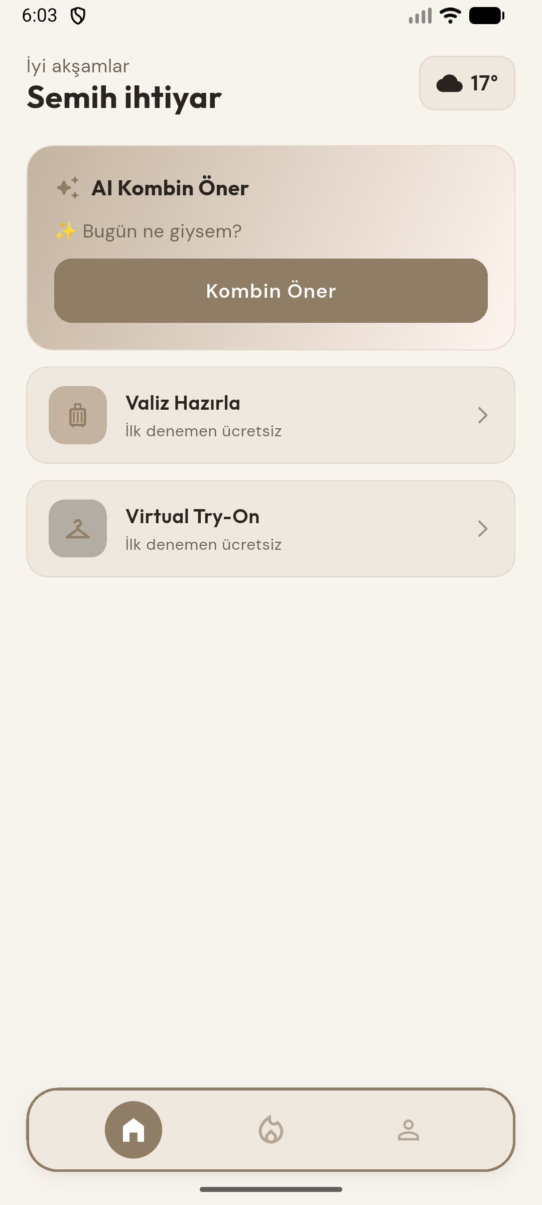 Prova uygulaması ana ekranı